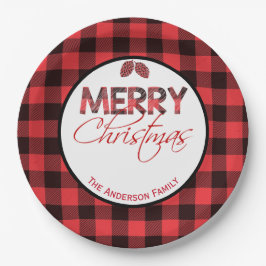 Plato De Papel Buffalo Plaid | Feliz Fiesta navideño