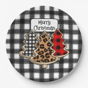 Plato De Papel Buffalo Plaid, Red Gingham Christmas Trees