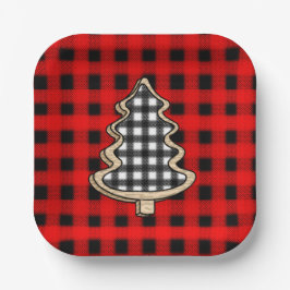 Plato De Papel Buffalo Plaid, Red Gingham Christmas Trees