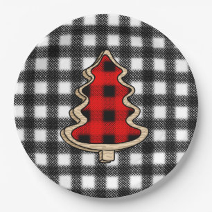 Plato De Papel Buffalo Plaid, Red Gingham Christmas Trees