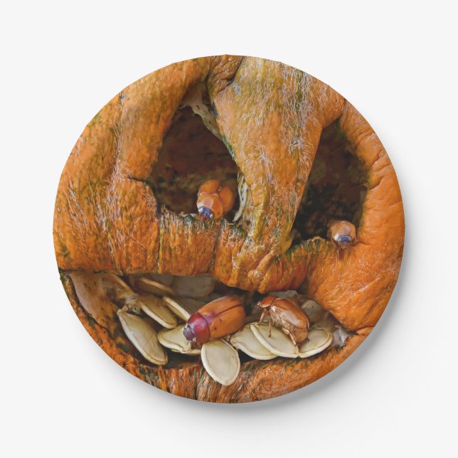Plato De Papel Bugs de calabaza de Halloween (Anverso)