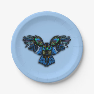 Plato De Papel Búho Azul