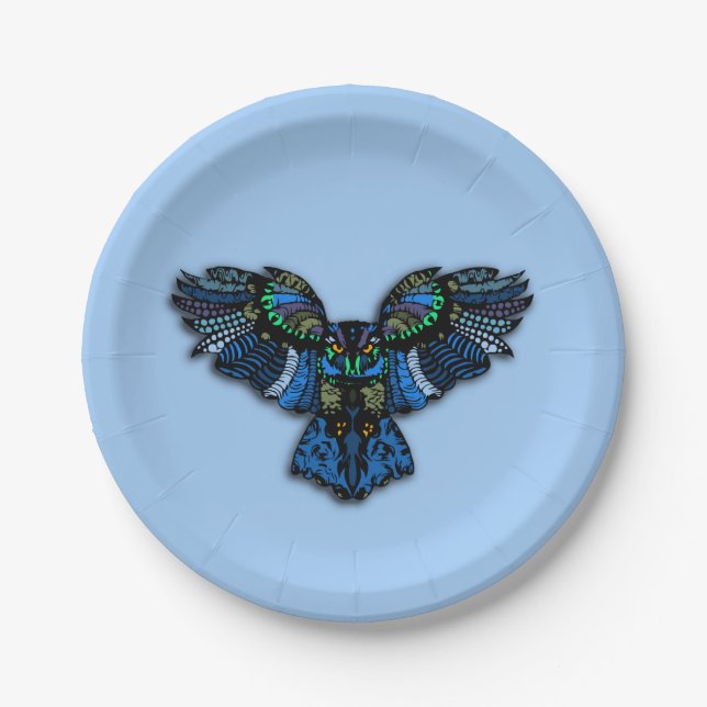 Plato De Papel Búho Azul (Anverso)
