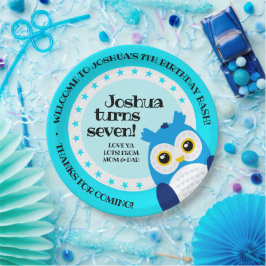 Plato De Papel Búho azul lindo feliz cumpleaños