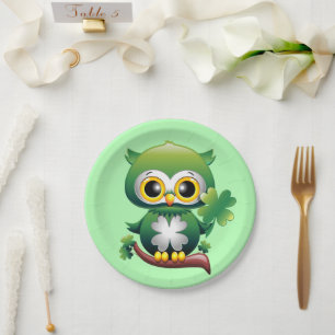 Plato De Papel Búho Bebé Lindo St Patrick Dibujo Animado