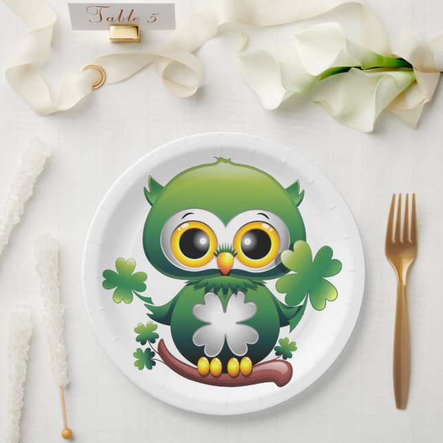 Plato De Papel Búho Bebé Lindo St Patrick Dibujo Animado (Boda)