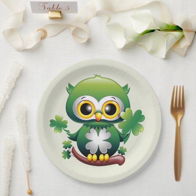 Plato De Papel Búho Bebé Lindo St Patrick Dibujo Animado (Boda)