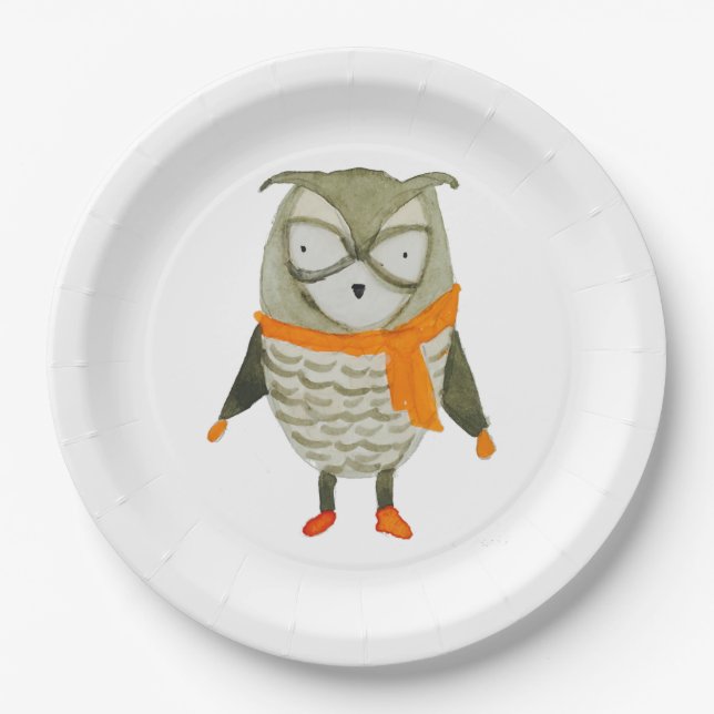 Plato De Papel Búho de los amigos del bosque (Anverso)