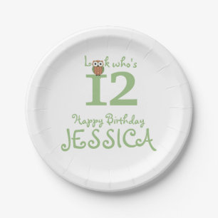 Plato De Papel Búho del feliz cumpleaños