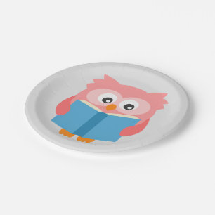 Plato De Papel Búho lgaro lectora rosada