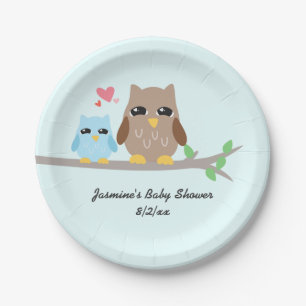 Plato De Papel Búho lindo de Baby Shower del muchacho
