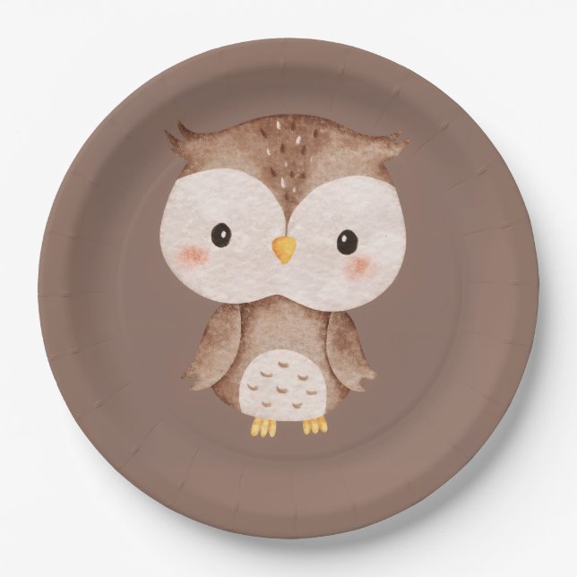 Plato De Papel Búho Marrón Adorable (Anverso)