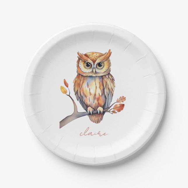 Plato De Papel Búho Personalizado (Anverso)