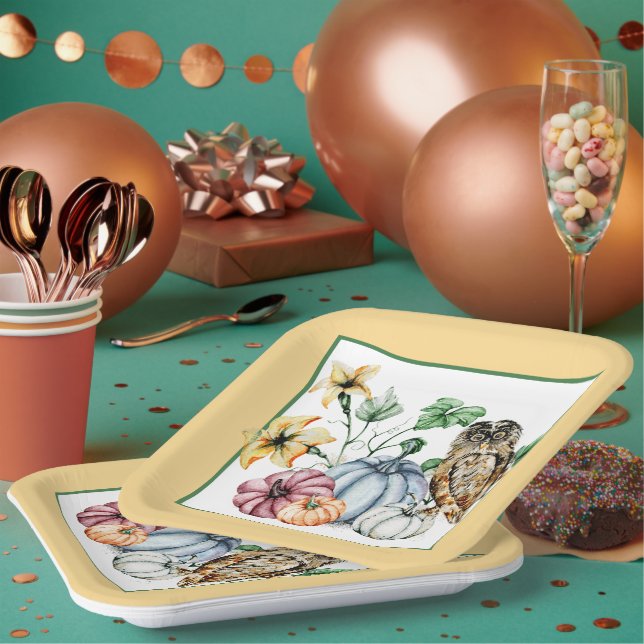 Plato De Papel Búho y calabazas caídas (Multi)
