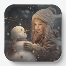 Plato De Papel Building a Snowman