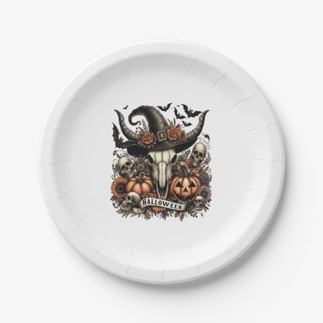 Plato De Papel Bull Skull Halloween Cow (Anverso)