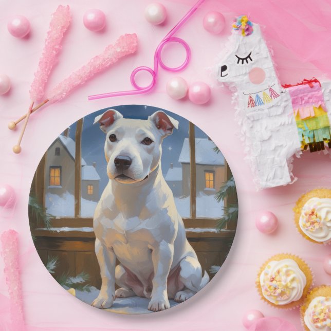 Plato De Papel Bull Terrier con Luces de Navidad Fiesta (Fiesta)
