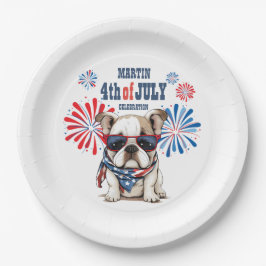 Plato De Papel Bulldog 4 de julio Día de la Independencia Azul Bl