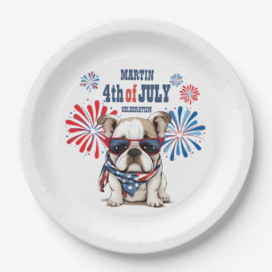 Plato De Papel Bulldog 4 de Julio Día de la Independencia Rojo Bl
