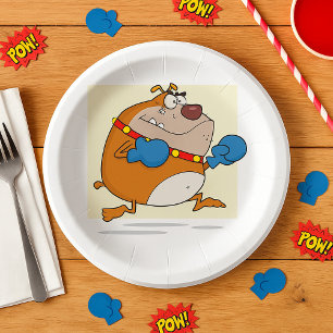 Plato De Papel Bulldog Boxer de Dibujos Animados Divertido Perro