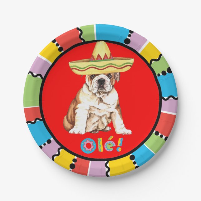 Plato De Papel Bulldog de la fiesta (Anverso)