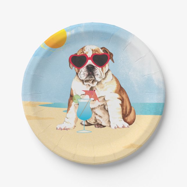Plato De Papel Bulldog del verano (Anverso)