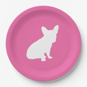 Plato De Papel Bulldog francés Baby Shower Frenchie Pink