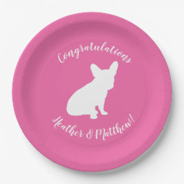 Plato De Papel Bulldog francés Baby Shower Frenchie Rosa