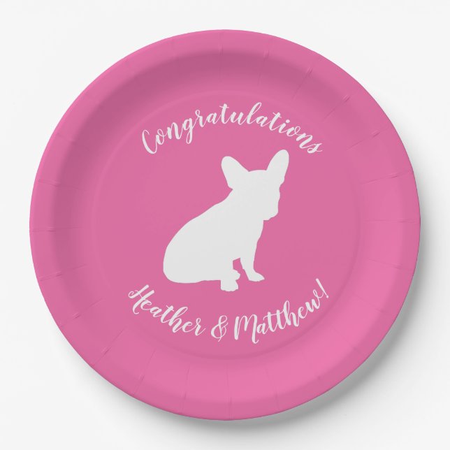 Plato De Papel Bulldog francés Baby Shower Frenchie Rosa (Anverso)