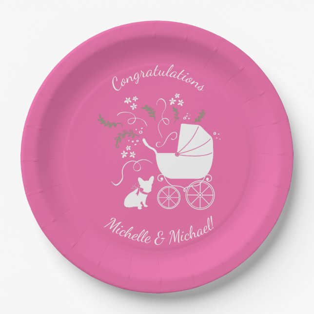 Plato De Papel Bulldog francés Baby Shower Frenchy Frenchie Pink (Anverso)