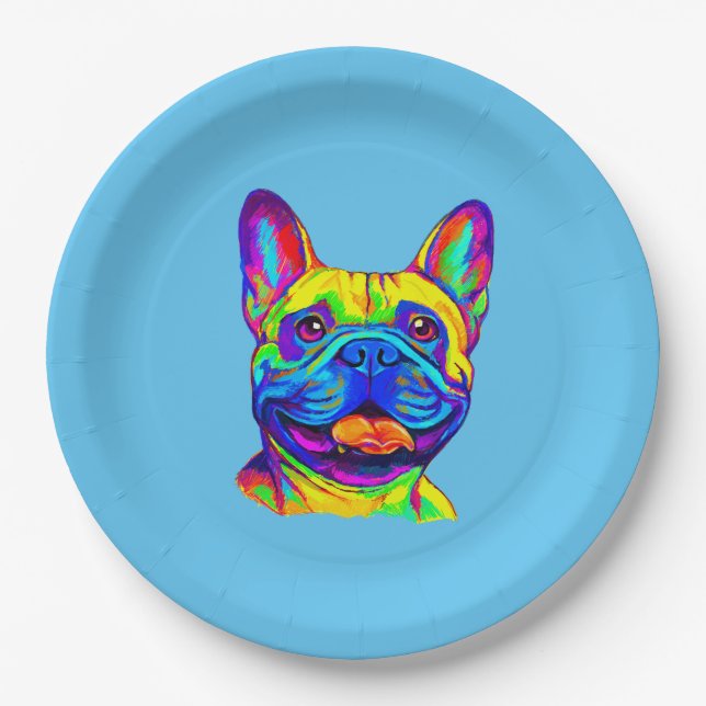 Plato De Papel Bulldog francés en color (Anverso)