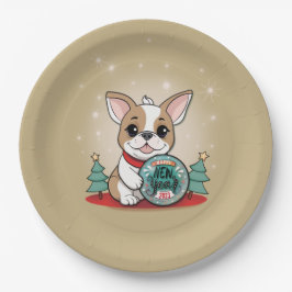 Plato De Papel Bulldog francés gracioso Fiesta de Año Nuevo