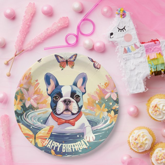 Plato De Papel Bulldog francés lindo (Fiesta)
