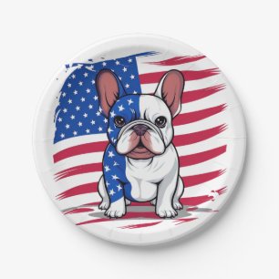 Plato De Papel Bulldog francés personalizado con bandera estadoun