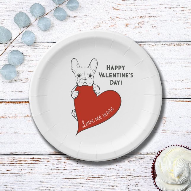 Plato De Papel Bulldog francés personalizado con corazón rojo (Subido por el creador)