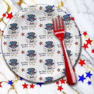 Plato De Papel Bulldog francés Rojo Azul Blanco Whimsical Patriót