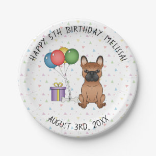 Plato De Papel Bulldog Francés Rojo Cumpleaños Perro de Dibujos A