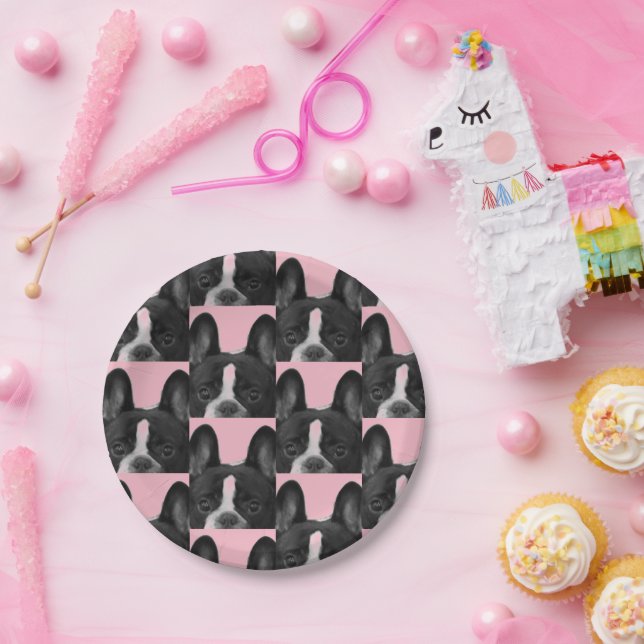 Plato De Papel Bulldog francés rosa 4Melissa (Fiesta)