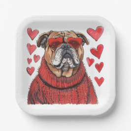 Plato De Papel Bulldog inglés día de San Valentín