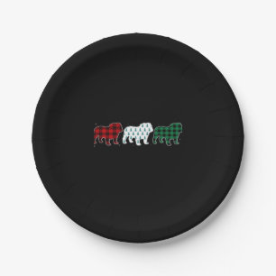 Plato De Papel Bulldog inglés divertido Red Plaid Navidades Dog L