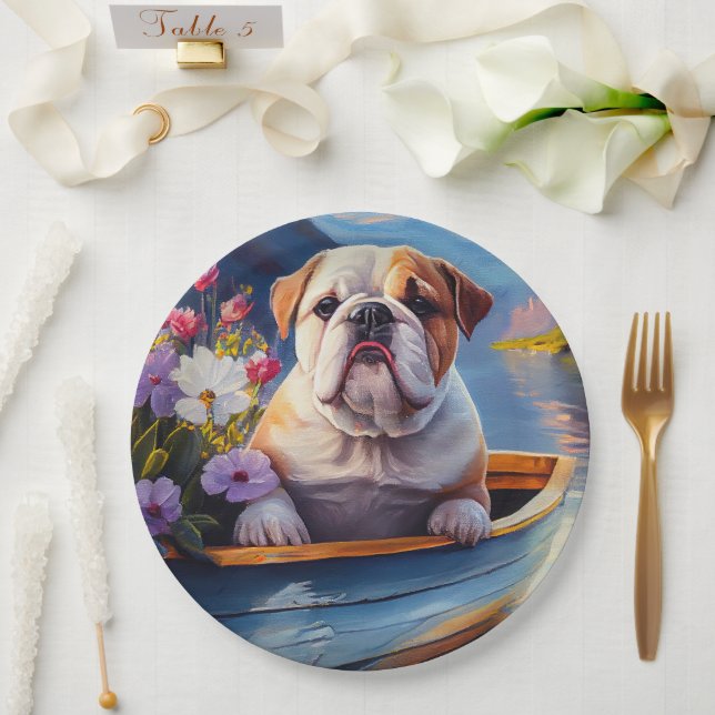 Plato De Papel Bulldog inglés sobre un remo: Una aventura escénic (Boda)