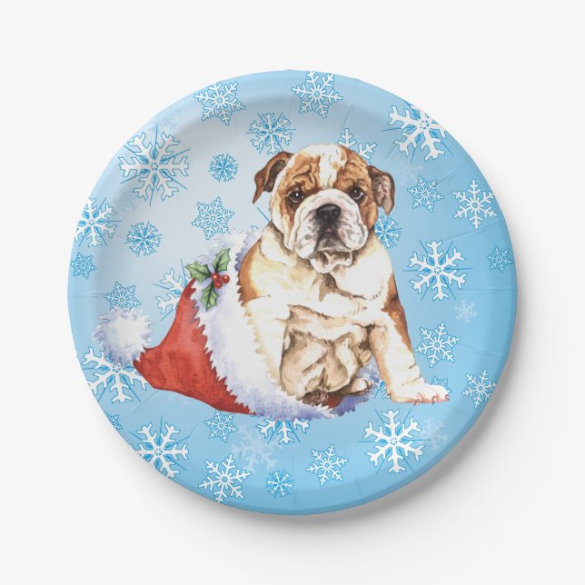 Plato De Papel Bulldog Navidades (Anverso)