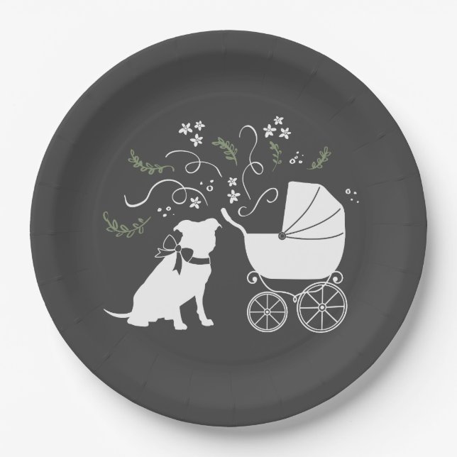 Plato De Papel Bulldog Pit Baby Pitbull Shower Sexo Neutral (Anverso)