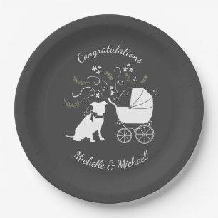 Plato De Papel Bulldog Pit Baby Pitbull Shower Sexo Neutral