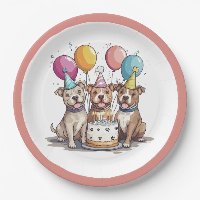 Plato De Papel Bulldoges de Birday Pit (Anverso)