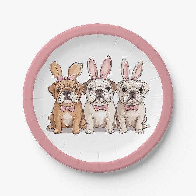 Plato De Papel Bulldoges en inglés de Pascua (Anverso)