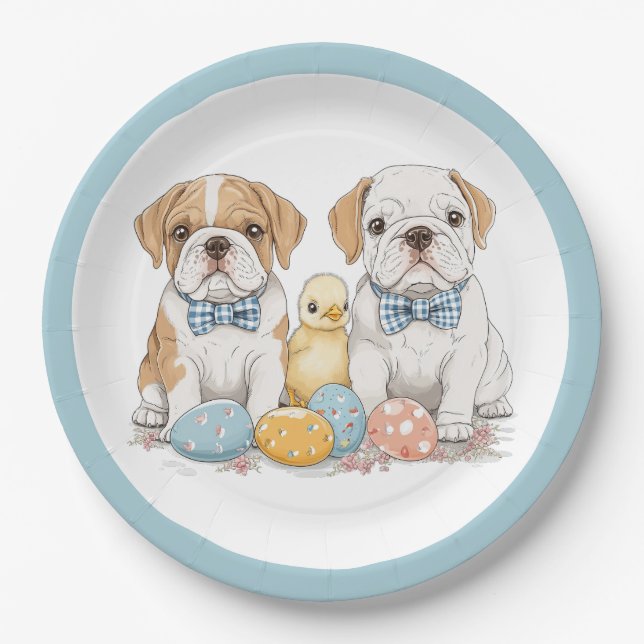 Plato De Papel Bulldoges en inglés de Pascua (Anverso)