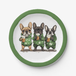 Plato De Papel Bulldoges franceses del Día de San Patricio