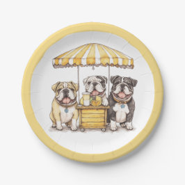 Plato De Papel Bulldoges ingleses con soporte de lamonada