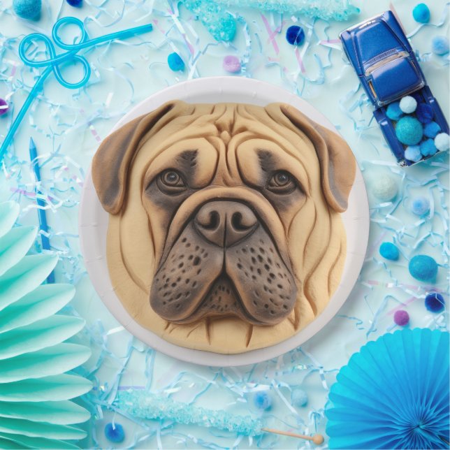 Plato De Papel Bullmastiff inspirado en 3D (Fiesta)